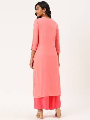 Peach Embroidered Rayon Embroidered-Kurtis 2