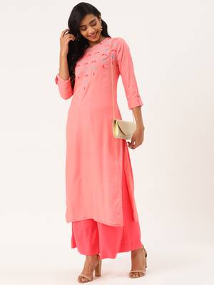 Peach Embroidered Rayon Embroidered-Kurtis 3