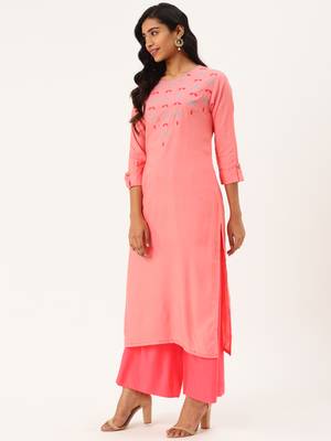 Peach Embroidered Rayon Embroidered-Kurtis 4