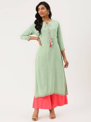 Green embroidered rayon embroidered-kurtis 1
