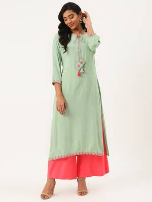 Green embroidered rayon embroidered-kurtis 4