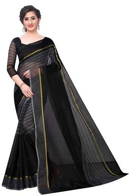 Black woven cotton silk saree with blouse 1