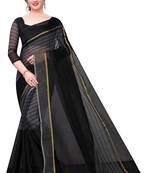 Black woven cotton silk saree with blouse