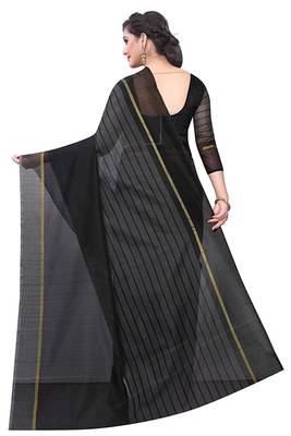 Black woven cotton silk saree with blouse 2