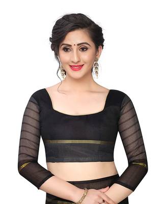 Black woven cotton silk saree with blouse 3