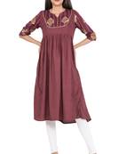 Women Foil Print Maroon A Line Kurta