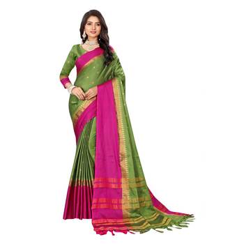 Green  Woven  Cotton Silk Saree With Blouse 1