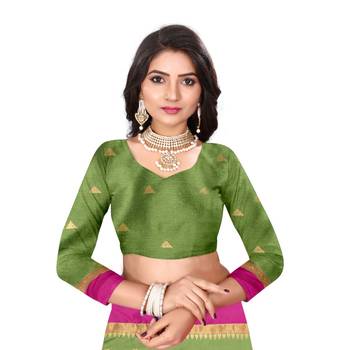 Green  Woven  Cotton Silk Saree With Blouse 3
