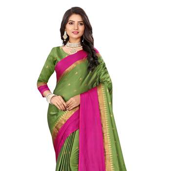Green  Woven  Cotton Silk Saree With Blouse 4