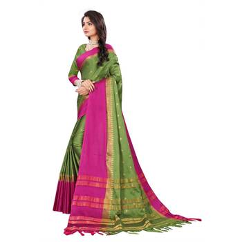 Green  Woven  Cotton Silk Saree With Blouse 5