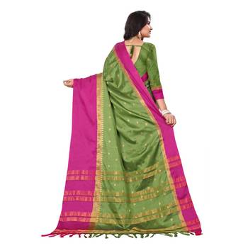 Green  Woven  Cotton Silk Saree With Blouse 6
