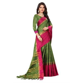 Green  Woven  Cotton Silk Saree With Blouse 7