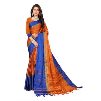 Orange Woven  Cotton Silk Saree With Blouse 3