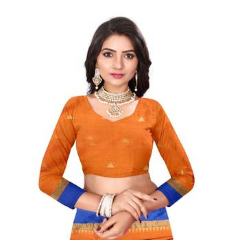 Orange Woven  Cotton Silk Saree With Blouse 4