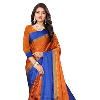Orange Woven  Cotton Silk Saree With Blouse 5