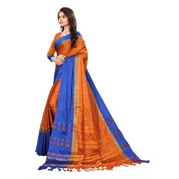 Orange Woven  Cotton Silk Saree With Blouse 6