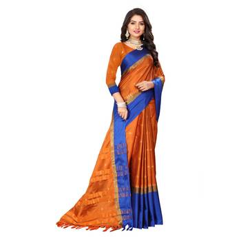 Orange Woven  Cotton Silk Saree With Blouse 1