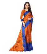 Orange Woven  Cotton Silk Saree With Blouse