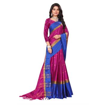 Pink Woven  Cotton Silk Saree With Blouse 6