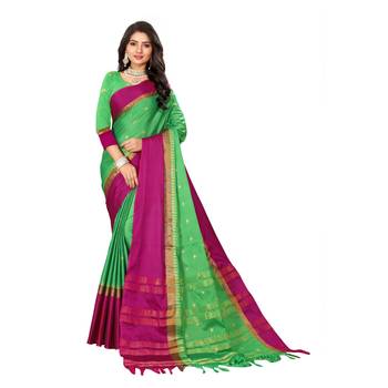 Green Woven  Cotton Silk Saree With Blouse 1