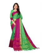 Green Woven  Cotton Silk Saree With Blouse