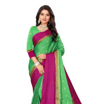 Green Woven  Cotton Silk Saree With Blouse 4
