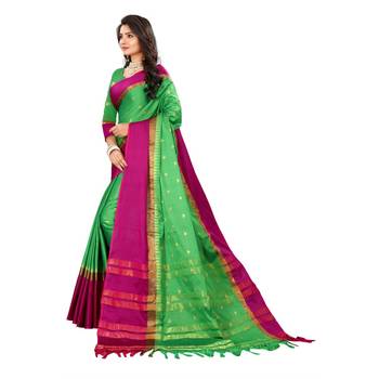 Green Woven  Cotton Silk Saree With Blouse 5