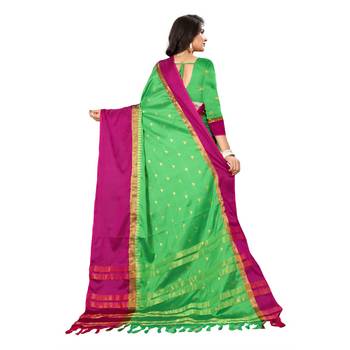 Green Woven  Cotton Silk Saree With Blouse 6