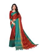 Red Woven  Cotton Silk Saree With Blouse