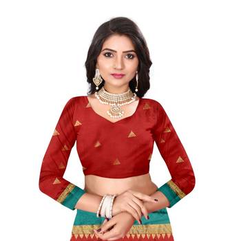 Red Woven  Cotton Silk Saree With Blouse 3