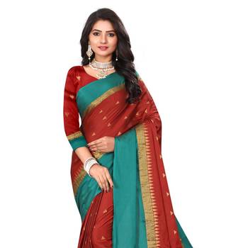 Red Woven  Cotton Silk Saree With Blouse 4
