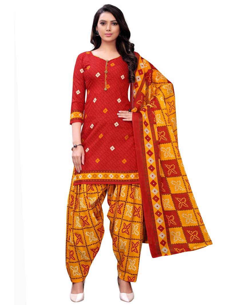 orange cotton unstitched salwar kameez