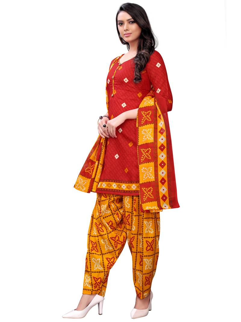 orange cotton unstitched salwar kameez