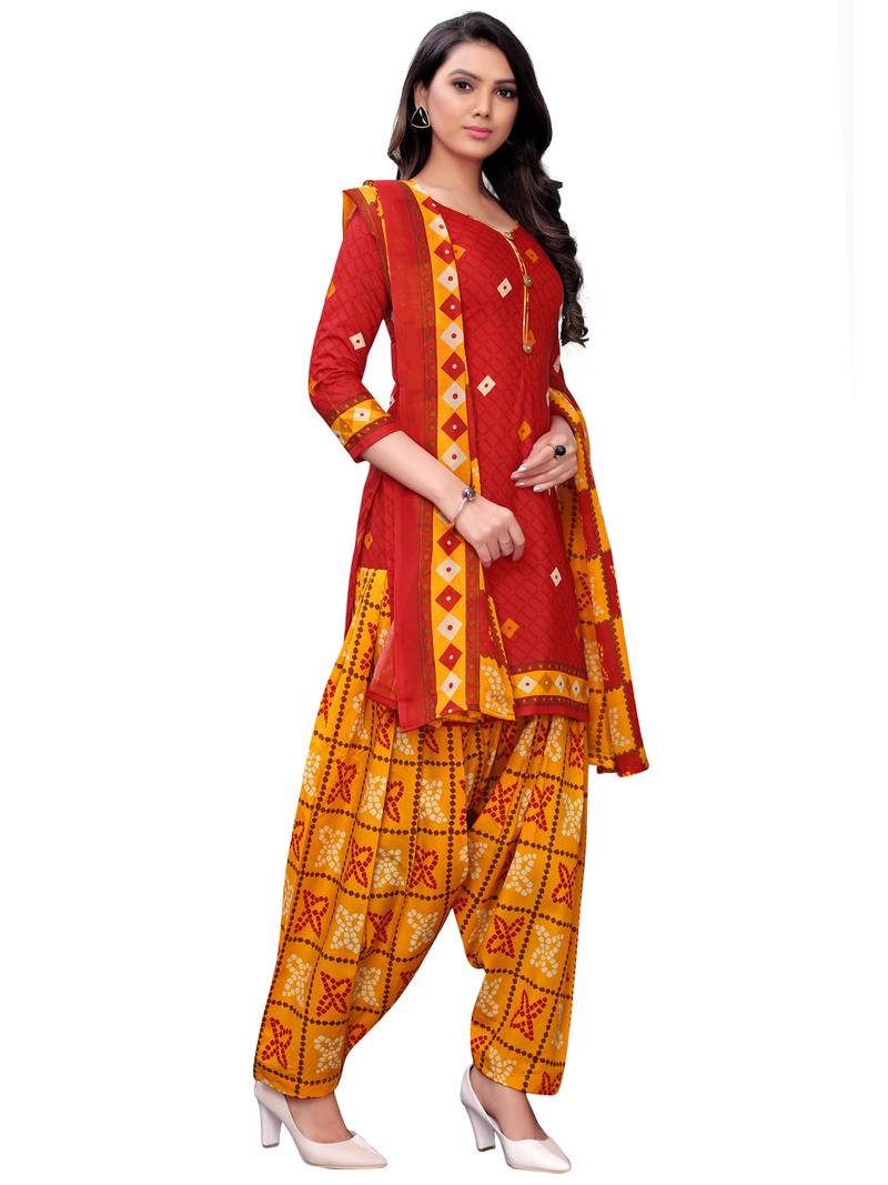 orange cotton unstitched salwar kameez