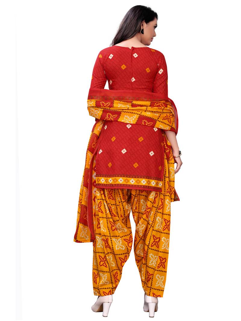 orange cotton unstitched salwar kameez