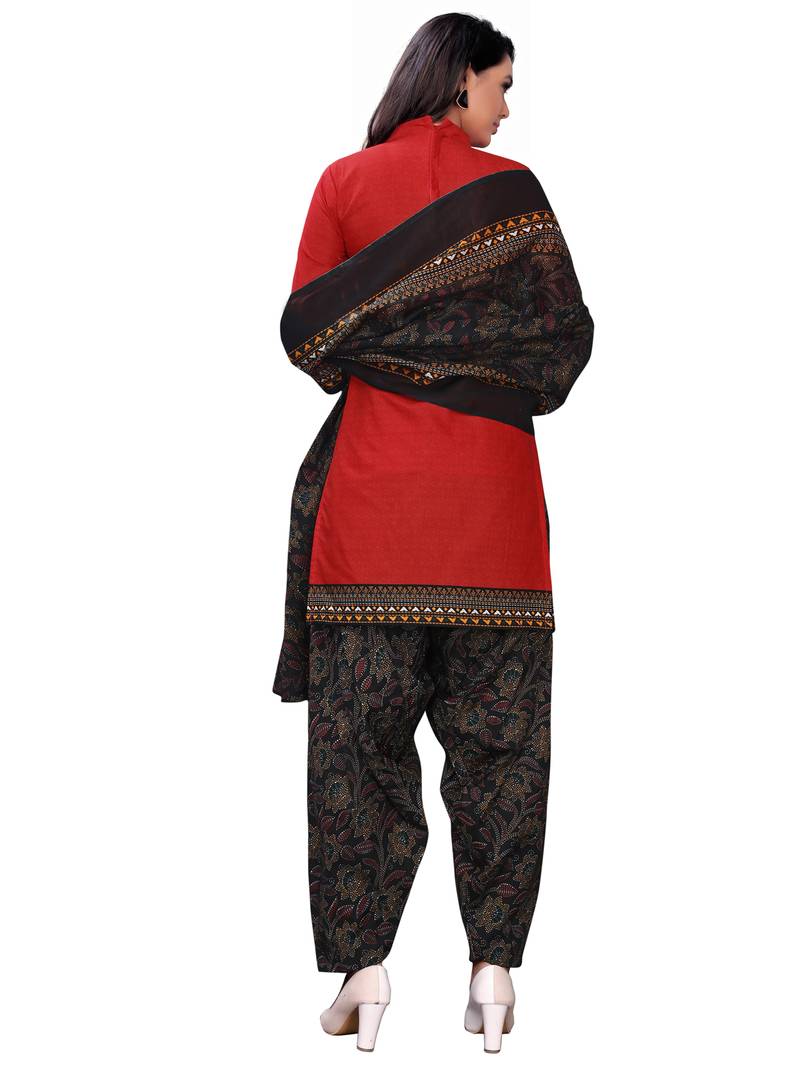 red cotton unstitched cotton salwar kameez