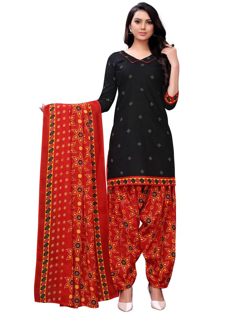 black cotton unstitched cotton salwar kameez