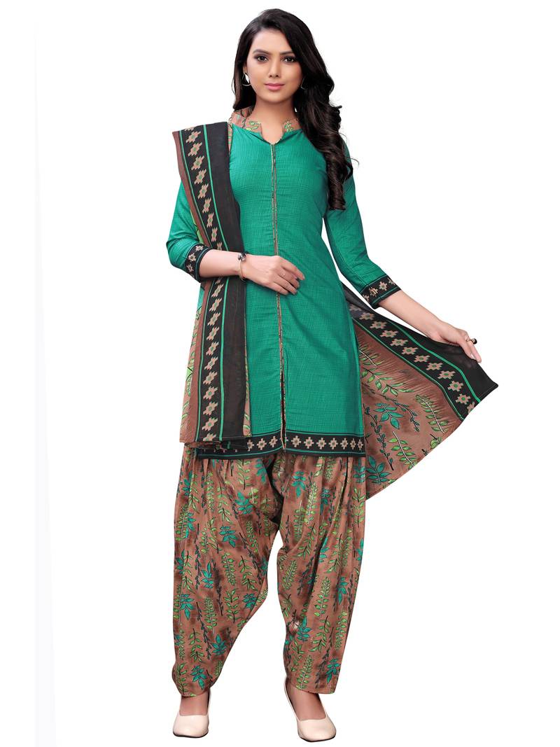teal cotton unstitched cotton salwar kameez