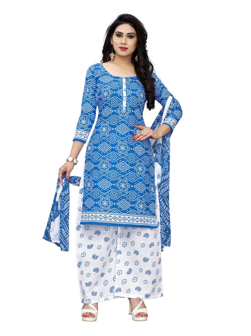 blue cotton unstitched cotton salwar kameez