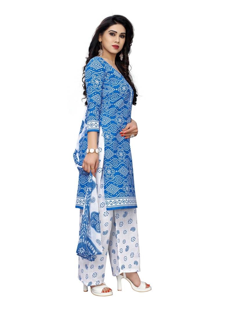 blue cotton unstitched cotton salwar kameez