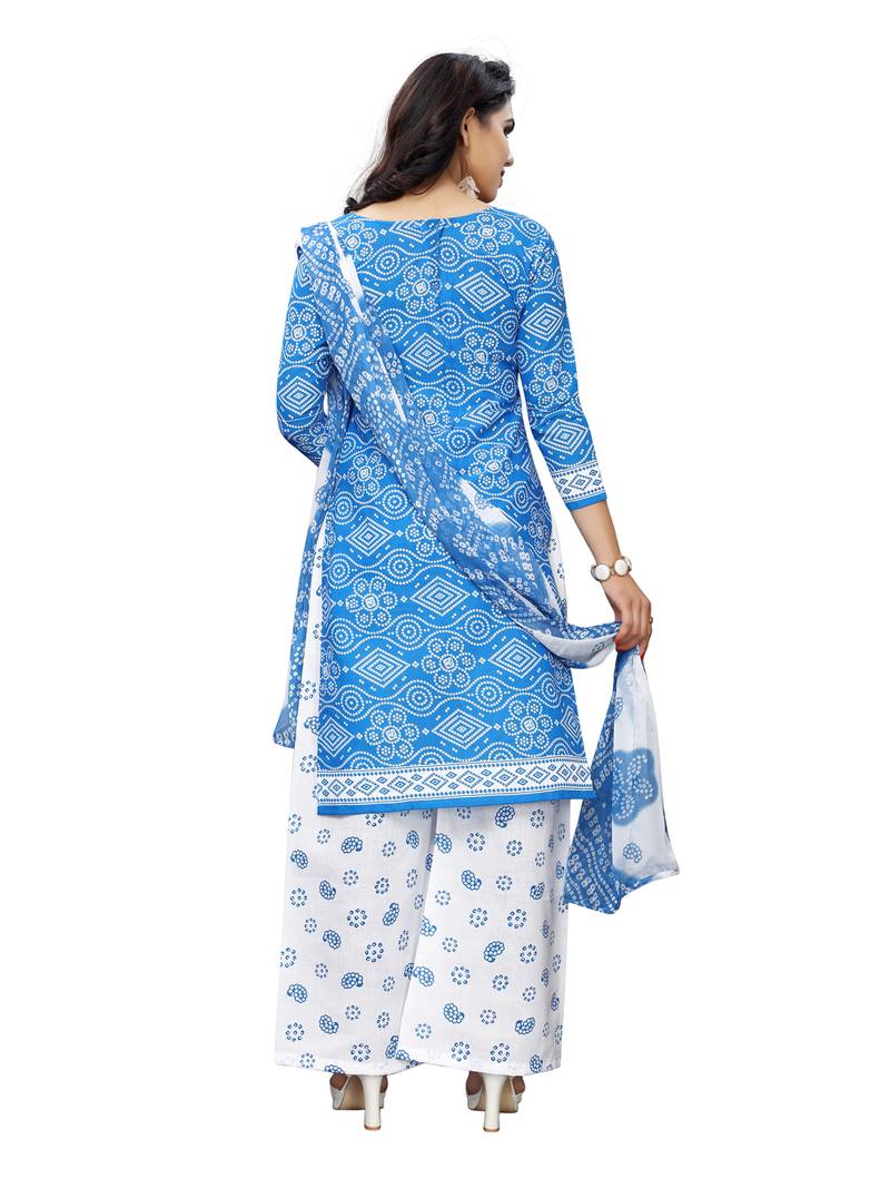 blue cotton unstitched cotton salwar kameez