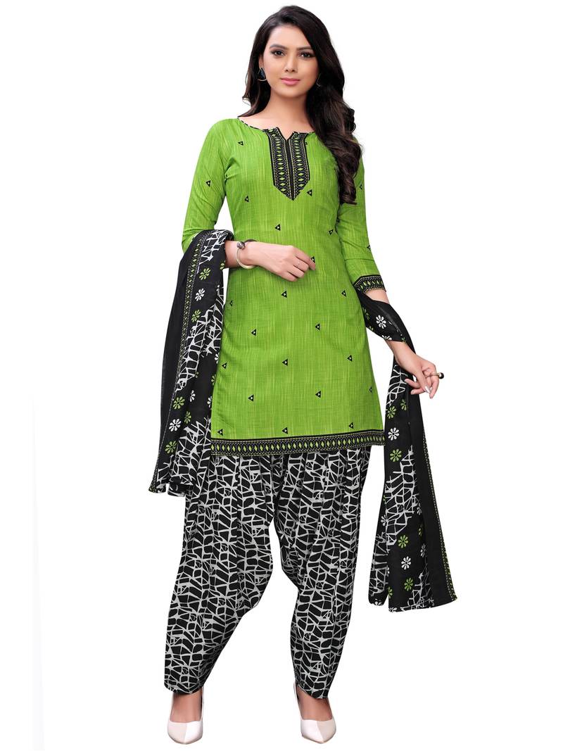 green cotton unstitched cotton salwar kameez
