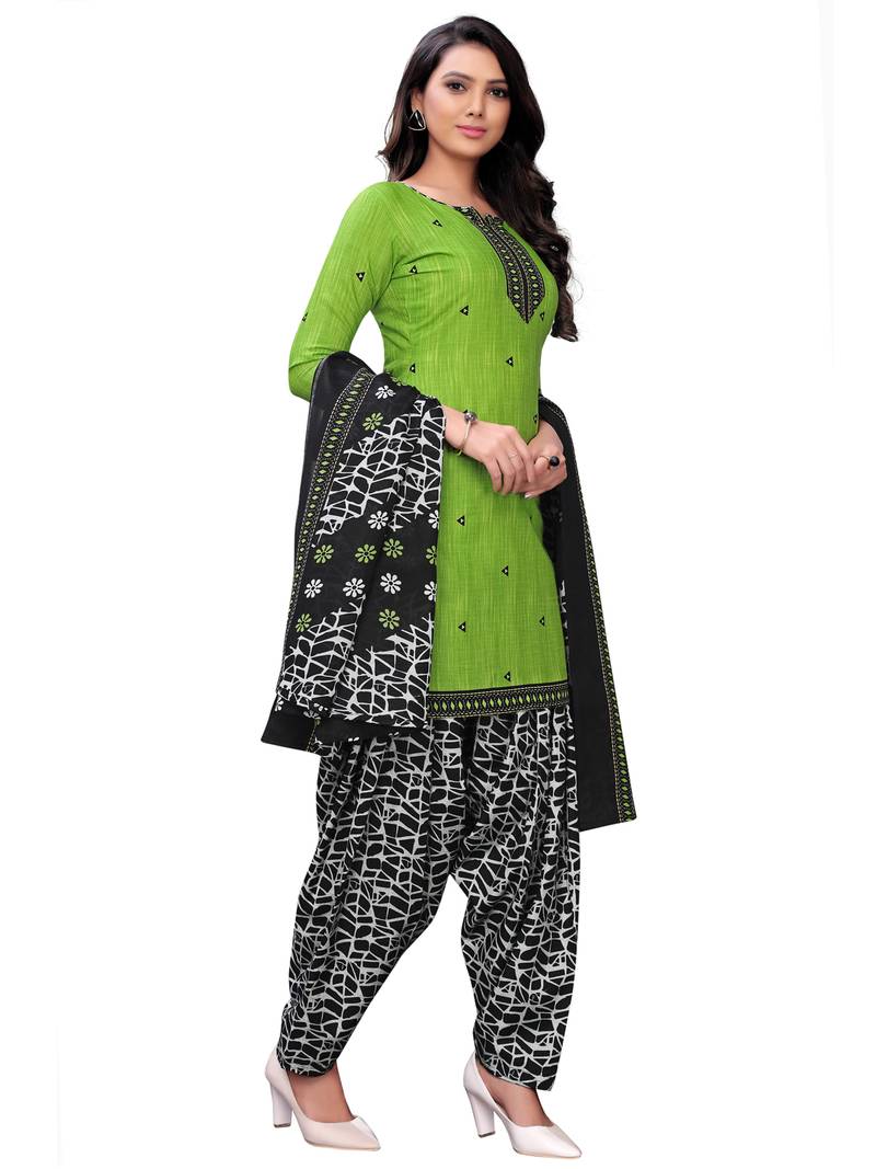 green cotton unstitched cotton salwar kameez
