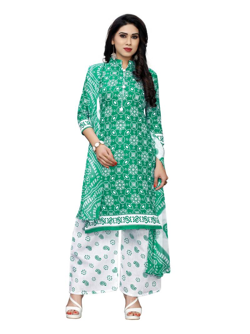 green cotton unstitched cotton salwar kameez