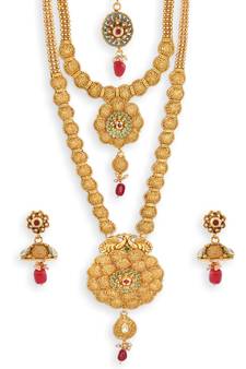 Gold Plated Long and Short Necklace Set For Women