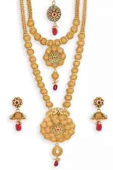 Gold Plated Long and Short Necklace Set For Women