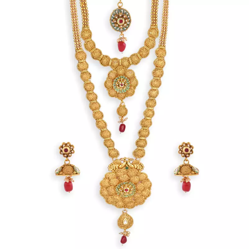 Gold Plated Long and Short Necklace Set For Women