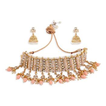 Gold Plated Pink Meenakari Choker Set 4