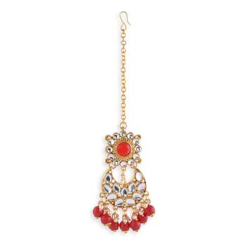 Gold plated Red Stone Studded Choker Necklace Set 7