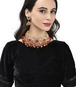 Gold plated Red Stone Studded Choker Necklace Set